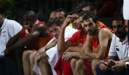 El banquillo de Espa&ntilde;a en el partido contra Francia.