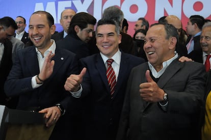 Alejandro Moreno, Marko Cortés y Jesús Zambrano en enero de 2023.