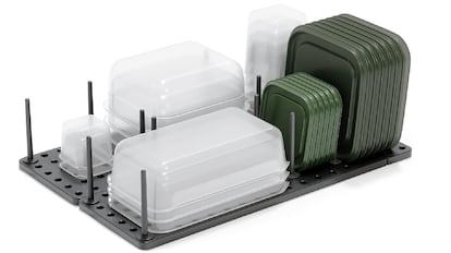 organizador de tuppers disponible en dos colores y construido en plástico resistente.