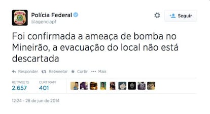 Captura do post hackeado no Twitter oficial da Pol&iacute;cia Federal.