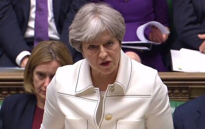 Theresa May, durante su intervención en el Parlamento.