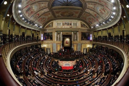 Vista general del hemiciclo del Congreso de los Diputados, durante el discurso del rey Felipe VI.