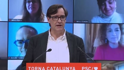 El ministro de Sanidad y candidato del PSC a las elecciones catalanas, Salvador Illa, en el acto de este domingo.