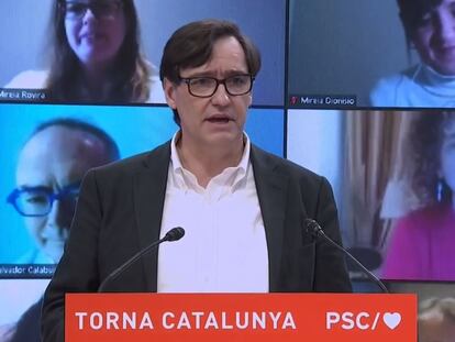 El ministro de Sanidad y candidato del PSC a las elecciones catalanas, Salvador Illa, en el acto de este domingo.