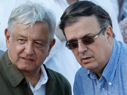 Andrés Manuel López Obrador y Marcelo Ebrard en Tijuana (Baja California), en 2019