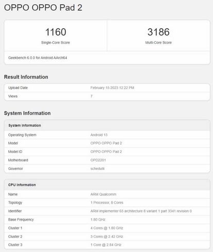 OPPO Pad 2 Geekbench