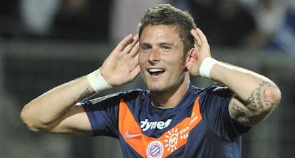 Giroud celebra un gol en un partido con el Montpellier.
