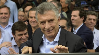 El presidente de Argentina Mauricio Macri declara en una causa por presunto espionaje, el 3 de novimebre de 2021 en los juzgados federales de Dolores.