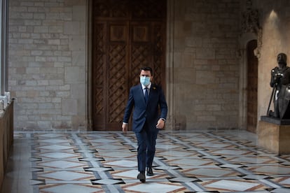 El presidente Pere Aragonès, en el Palau de la Generalitat. David Zorrakino / Europa Press