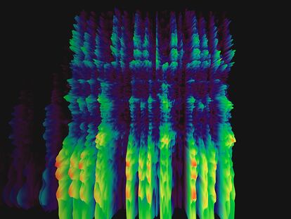 Espectrograma de una voz humana usado en ingeniería de sonido, producción musucal y entrenamiento de inteligencia artificial