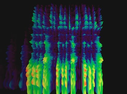 Espectrograma de una voz humana usado en ingeniería de sonido, producción musucal y entrenamiento de inteligencia artificial