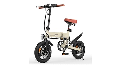 Bicicleta plegable sobre fondo blanco.