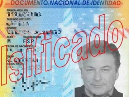 El DNI falsificado con la fotografía del actor Alec Baldwin.