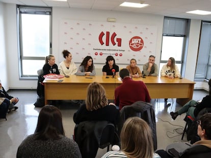 Rueda de prensa de la CIG para anunciar el acuerdo sellado con Inditex para la mejora salarial de las trabajadoras de las tiendas.