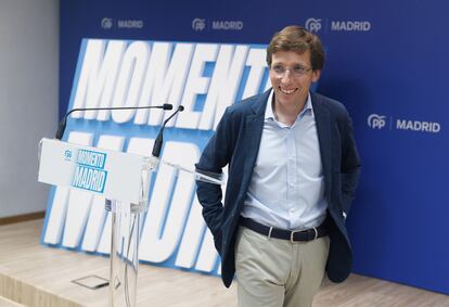 El alcalde de Madrid, y candidato del PP para la reelección, José Luis Martínez Almeida, este jueves.