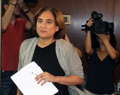 Ada Colau durante el acuerdo sobre la suspensión de concesión de licencias a alojamientos turísticos.