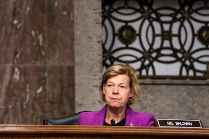 Senator Tammy Baldwin (D-Wis.) listens during a hearing with the Senate Appropriations Subcommittee on Labor, Health and Human Services, Education, and Related Agencies, on Capitol Hill in Washington, U.S., September 16, 2020.