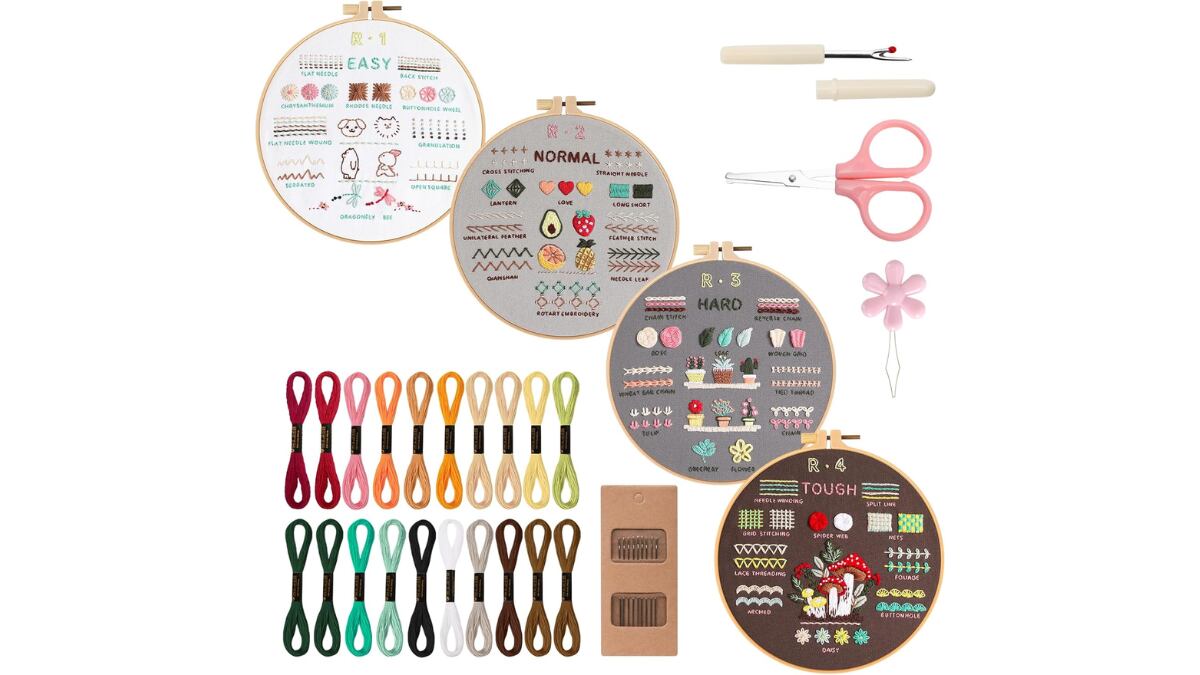 Este kit de bordado incluye todas las herramientas necesarias.