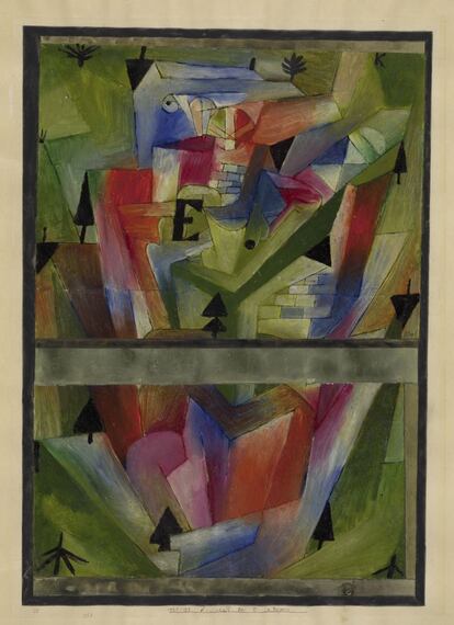 'Paisaje cerca de E'. (Baviera), 1921. Óleo y bolígrafo sobre papel. Centro Paul Klee de Berna.