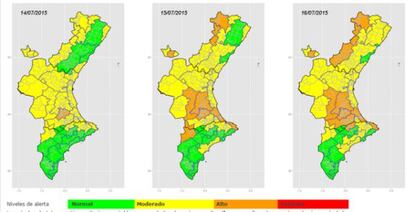 Previsión de altas temperaturas difundida por Sanidad.