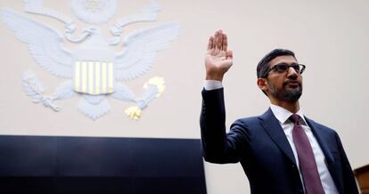 Sundar Pichai, antes de su comparecencia.