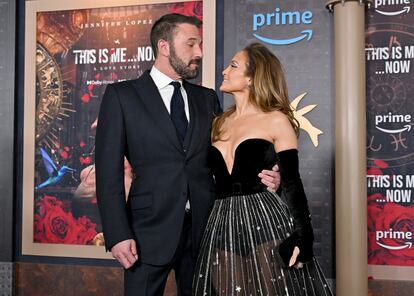 Ben Affleck and Jennifer Lopez at the premiere of 'This Is Me... Now: A Love Story' at the Dolby Theatre in Los Angeles on February 13, 2024.