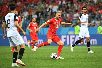 Josip Drmic momentos antes de marcar el gol a Costa Rica.