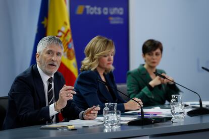 Marlaska, Alegría y Rodríguez, este martes durante la rueda de prensa tras el Consejo de Ministros.