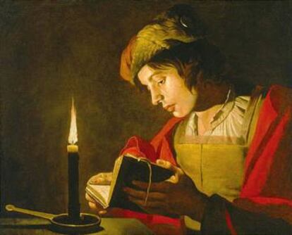 Jove llegint a la llum d&rsquo;una espelma, de Matthias Stom (1600-1650).
 