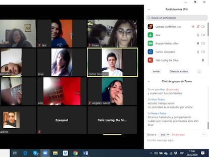Vídeollamada de varios jóvenes argentinos durante el confinamiento.