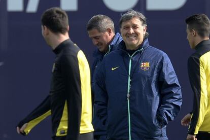 Messi y Martino, en el entrenamiento de este martes.