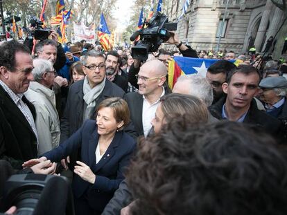 Carme Forcadell walking out of court on Friday.