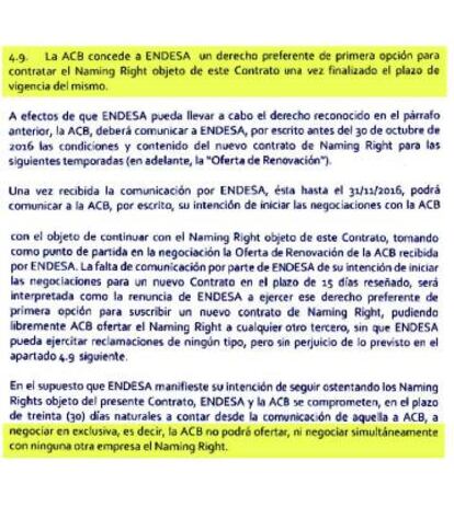 Extracto del contrato entre ACB y Endesa.