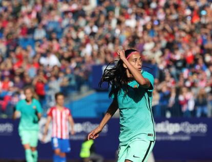 La jugadora del Barcelona, Andressa Alves, celebra el único tanto de se equipo.