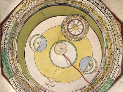 Mobile circle composition to establish the relative position of the stars, from the book 'Astronomicum Caesareum' (1540).