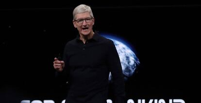 El consejero delegado de Apple, Tim Cook, durante la conferencia de desarrolladores WWDC19 .