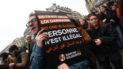 Manifestación contra la ley de inmigración del Emmanuel Macron, el pasado jueves en París.