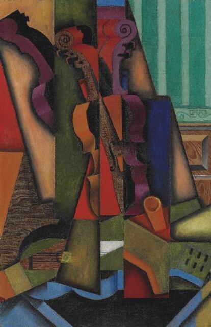 Fotografía cedida por Christie's donde se aprecia la pintura 'Violín y guitarra' del artista español Juan Gris, que ha logrado un precio récord al ser adjudicada por 18 millones de euros.