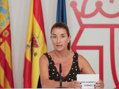La consejera de Hacienda y portavoz del Consell, Ruth Merino, tras la sesión plenaria del Gobierno valenciano celebrada este viernes.