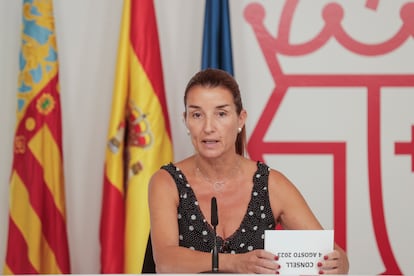 La consejera de Hacienda y portavoz del Consell, Ruth Merino, tras la sesión plenaria del Gobierno valenciano celebrada este viernes.