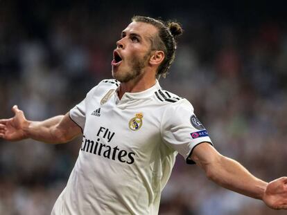 Gareth Bale celebra tras marcar el segundo gol ante la Roma