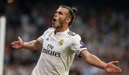 Gareth Bale celebra tras marcar el segundo gol ante la Roma