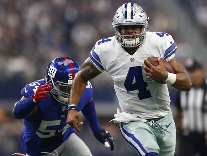 Dak Prescott, en una carrera contra los Giants.