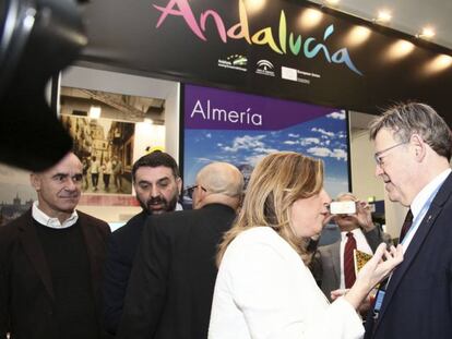 El presidente de la Generalitat, Ximo Puig, y la presidenta de la Junta de Andaluc&iacute;a, Susana D&iacute;az, en la feria internacional de turismo ITB 2017 de Berl&iacute;n.