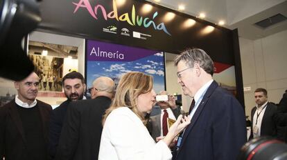 El presidente de la Generalitat, Ximo Puig, y la presidenta de la Junta de Andaluc&iacute;a, Susana D&iacute;az, en la feria internacional de turismo ITB 2017 de Berl&iacute;n.