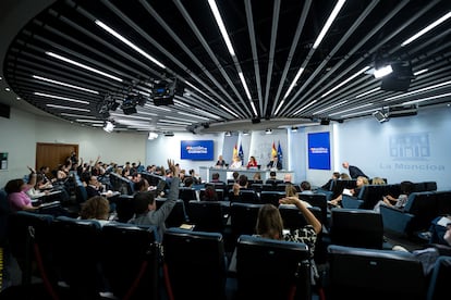 Los ministros Ángel Víctor Torres, Pilar Alegría, Teresa Ribera y Carlos Cuerpo, en la rueda de prensa posterior al Consejo de Ministros, este martes.