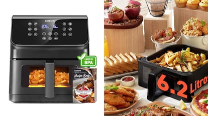 freidora de aire cosori con ventanal de cocción frontal y protección ante sobrecalentamientos.