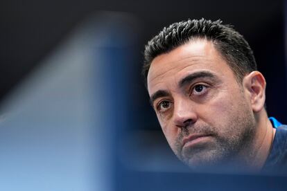 Xavi durante la rueda de prensa previa al partido entre el Barcelona y el Elche, este viernes.