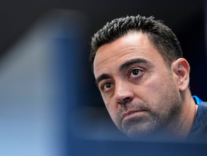 Xavi durante la rueda de prensa previa al partido entre el Barcelona y el Elche, este viernes.