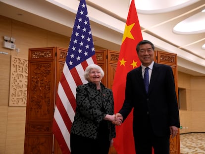 US Treasury Secretary Janet Yellen during a meeting with Chinese Vice Premier He Lifeng in Guangzhou